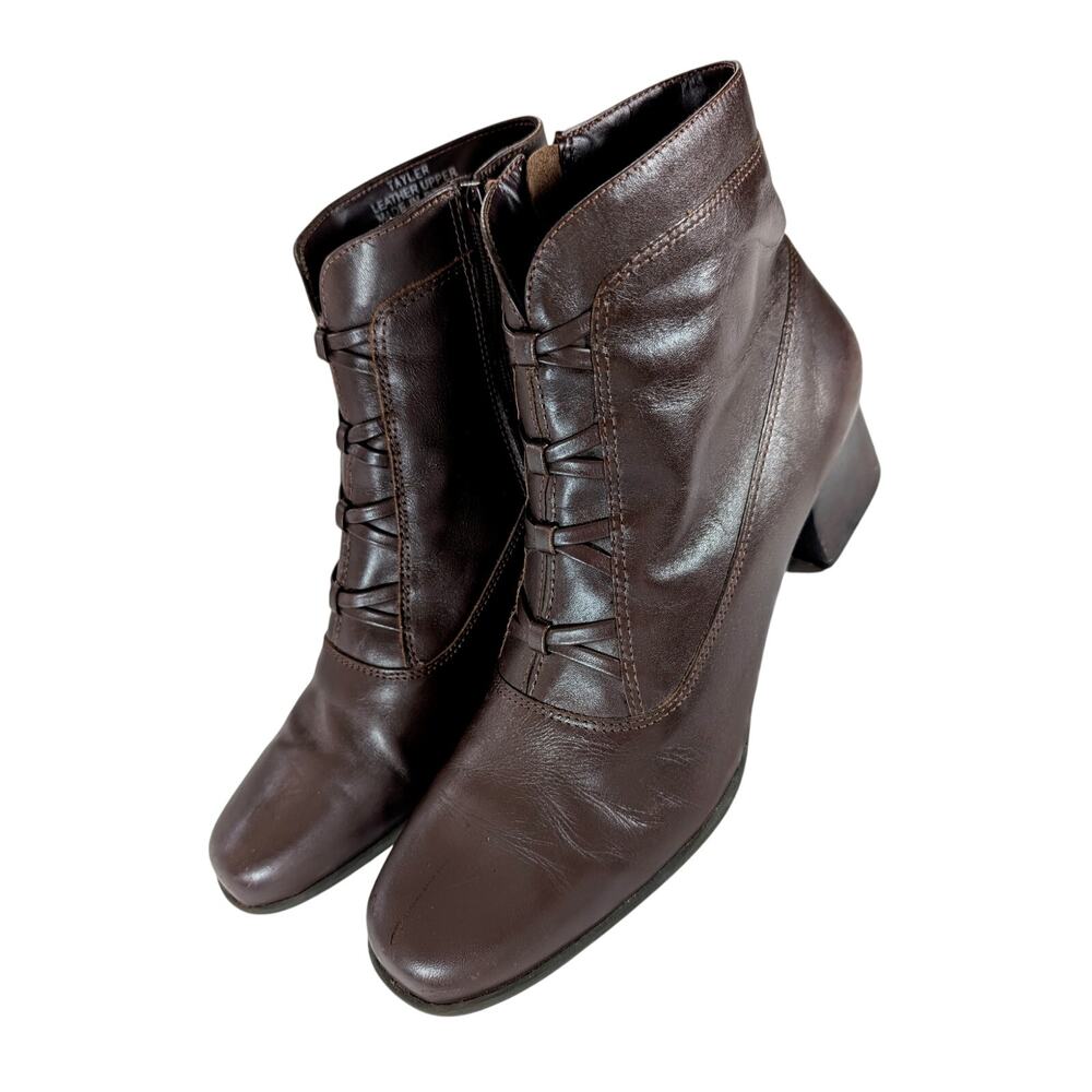 CROFT & BARROW! ESPRESSO BROWN GENUINE LEATHER QUAD CRISS CROSS STRAP BOOTS! 9M - Picture 10 of 10